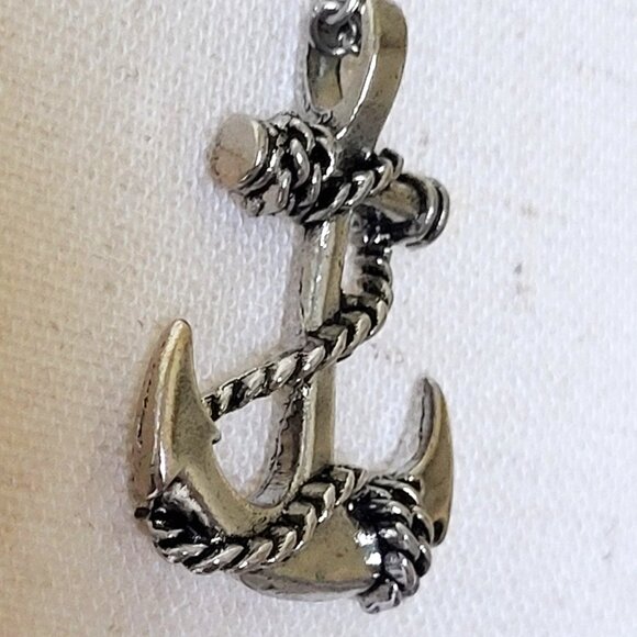 Anchor Wrapped Rope Silver Tone Necklace 23" - Picture 2 of 6
